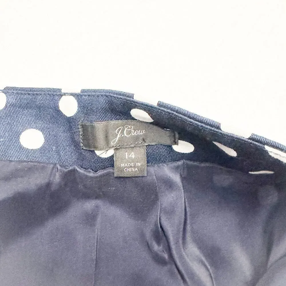 J. Crew Polka Dot Pencil Skirt Navy White Patterned Size 14